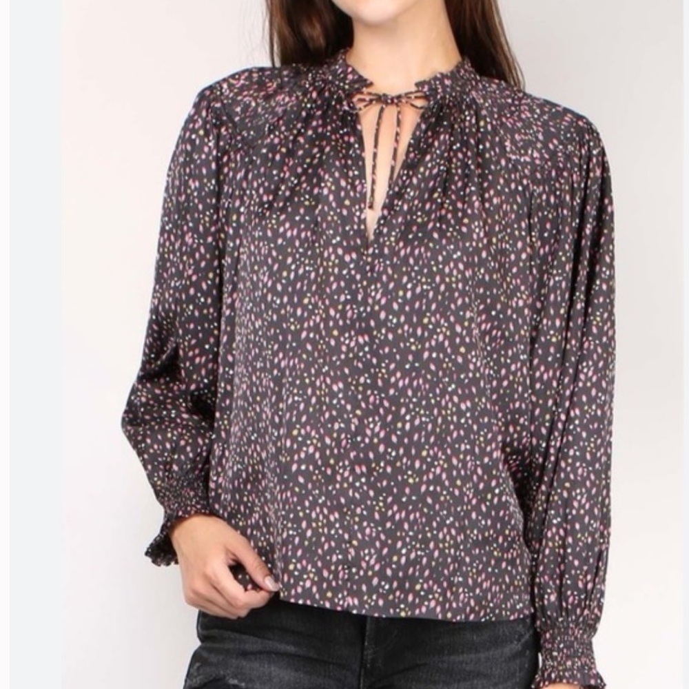 Ulla Johnson Eileen Black Floral Print Tunic Blouse Size 4